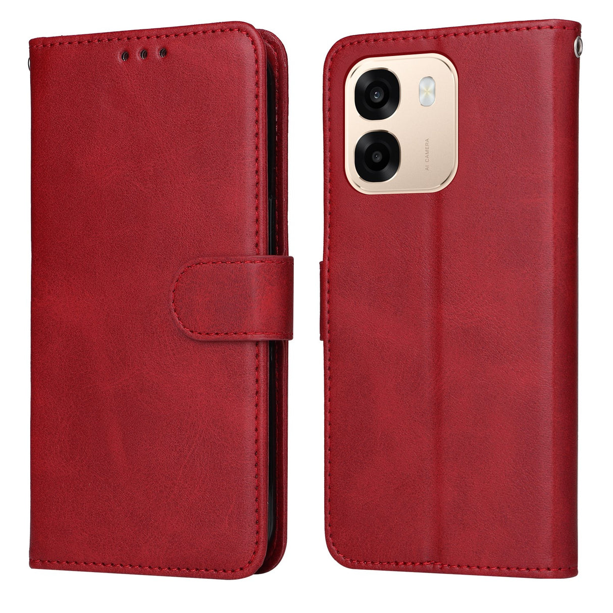 OPPO A6x EIDERWOOD Kunstskinn Flip Deksel med Kortlomme & Stativfunksjon - Rød