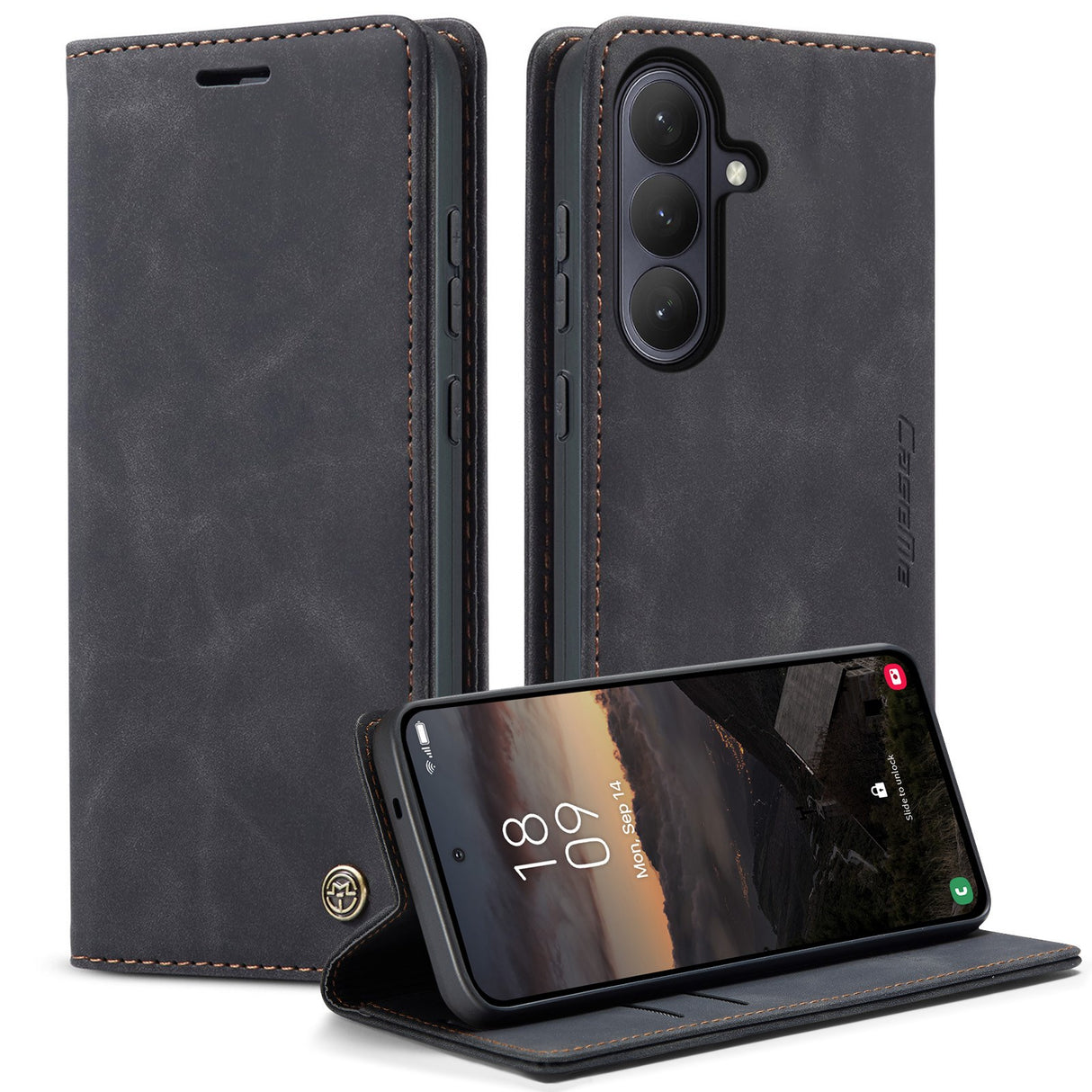 Samsung Galaxy S26 CASEME Kunstskinn Flip Deksel m. Stativfunksjon & Kortholder - Svart