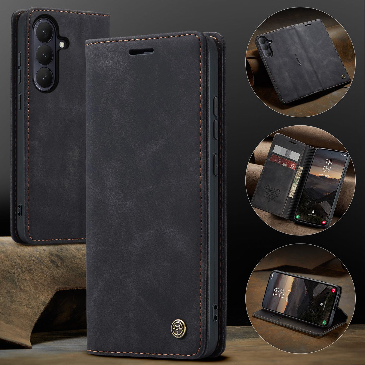 Samsung Galaxy S26 CASEME Kunstskinn Flip Deksel m. Stativfunksjon & Kortholder - Svart