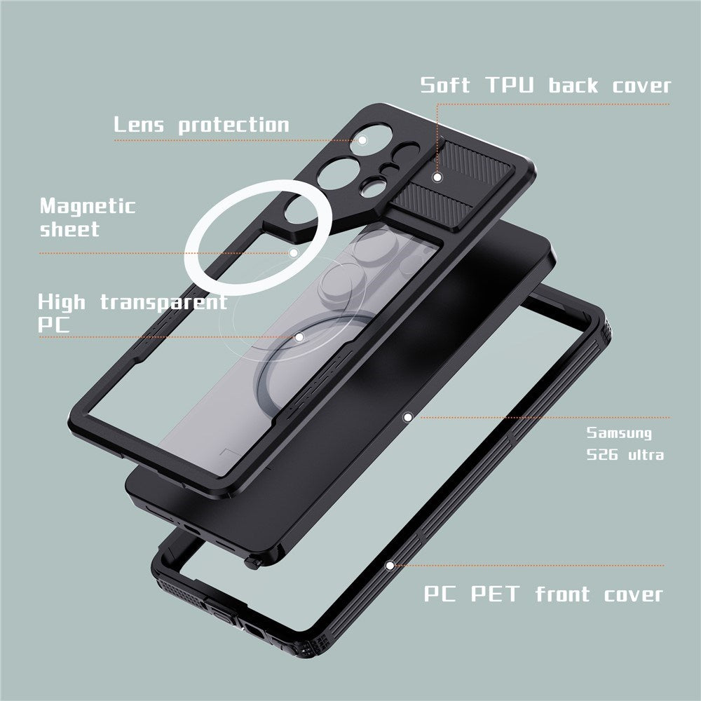 Samsung Galaxy S26 Ultra Redpebber Vanntett Hybrid Plast Deksel – MagSafe Kompatibel – Svart