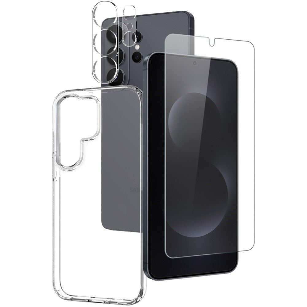 Samsung Galaxy S26 Ultra NORTHJO 3-i-1 Beskyttelsessett m. Fleksibelt Plast Deksel / Herdet Skjermbeskyttelsesglass / Kameralinsebeskytterglass - Gjennomsiktig