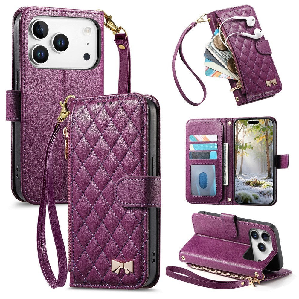 iPhone 18 Pro Max / 17 Pro Max EIDERWOOD Kunstskinn Flip Deksel m. Tekstur & Stropp - Lilla