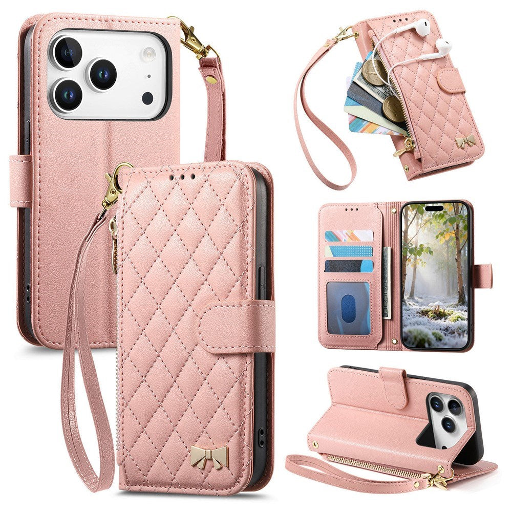 iPhone 18 Pro Max / 17 Pro Max EIDERWOOD Kunstskinn Flip Deksel m. Tekstur & Stropp - Rosa