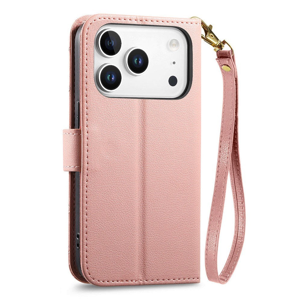 iPhone 18 Pro Max / 17 Pro Max EIDERWOOD Kunstskinn Flip Deksel m. Tekstur & Stropp - Rosa