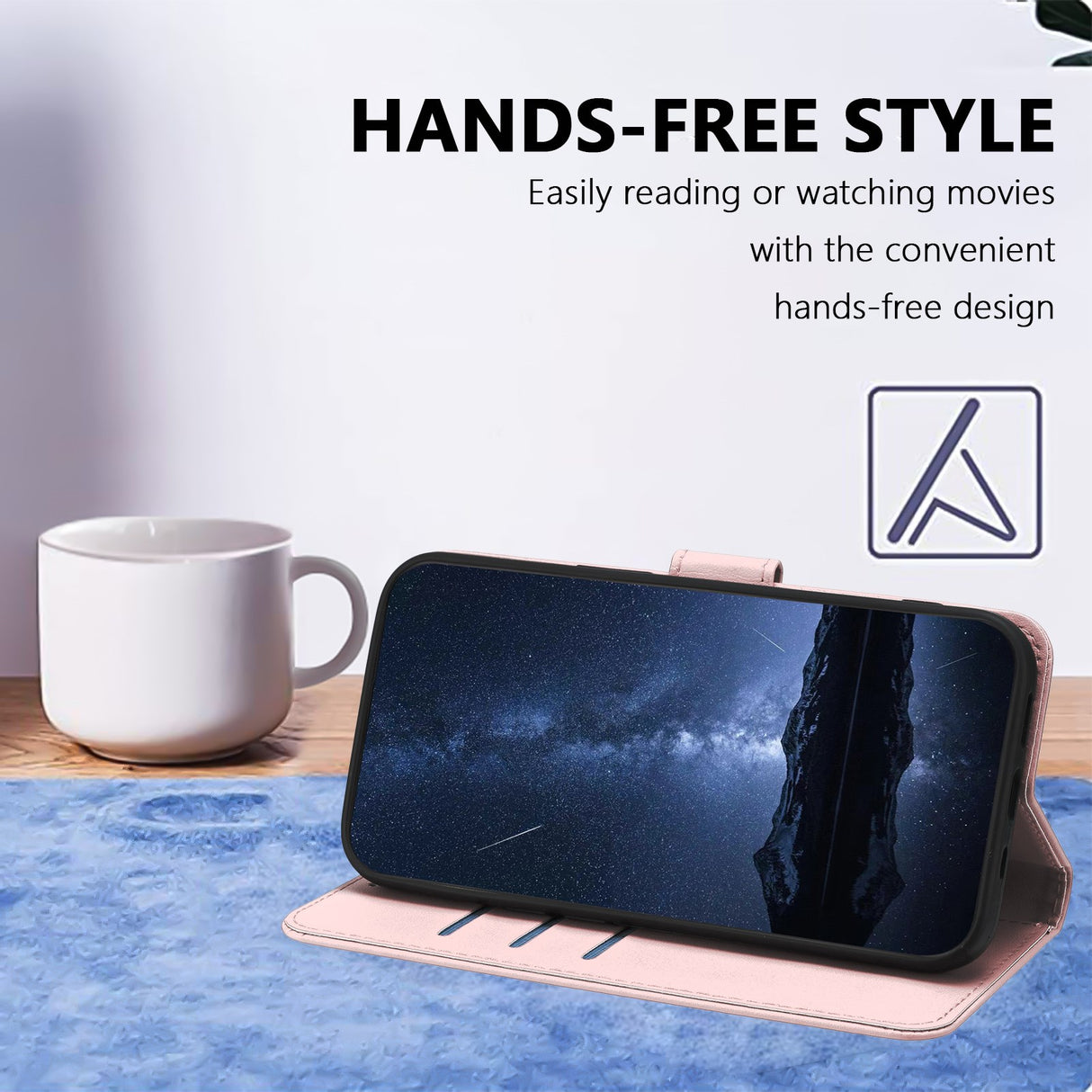 Xiaomi Redmi A7 Pro EIDERWOOD Kunstskinn Flip Deksel m. Kortlomme & Stativfunksjon - Rose Gold