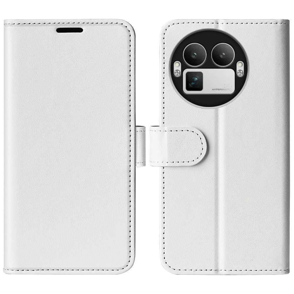 Realme GT 8 Pro EIDERWOOD Kunstskinn Flip Deksel m. Kortlomme & Stativfunksjon - Hvit