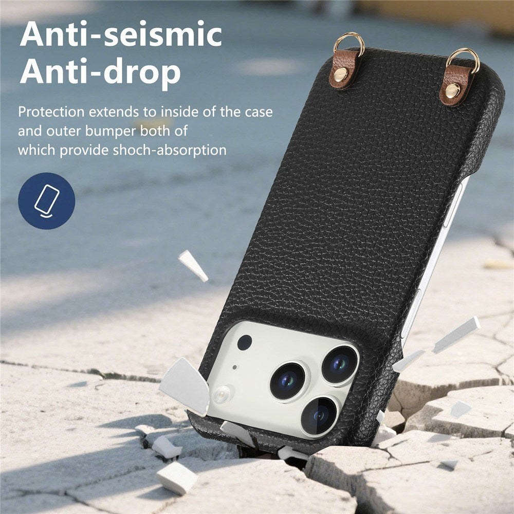 iPhone 17 Pro EIDERWOOD Kunstskinn Bakside Deksel m. Stropp - Svart