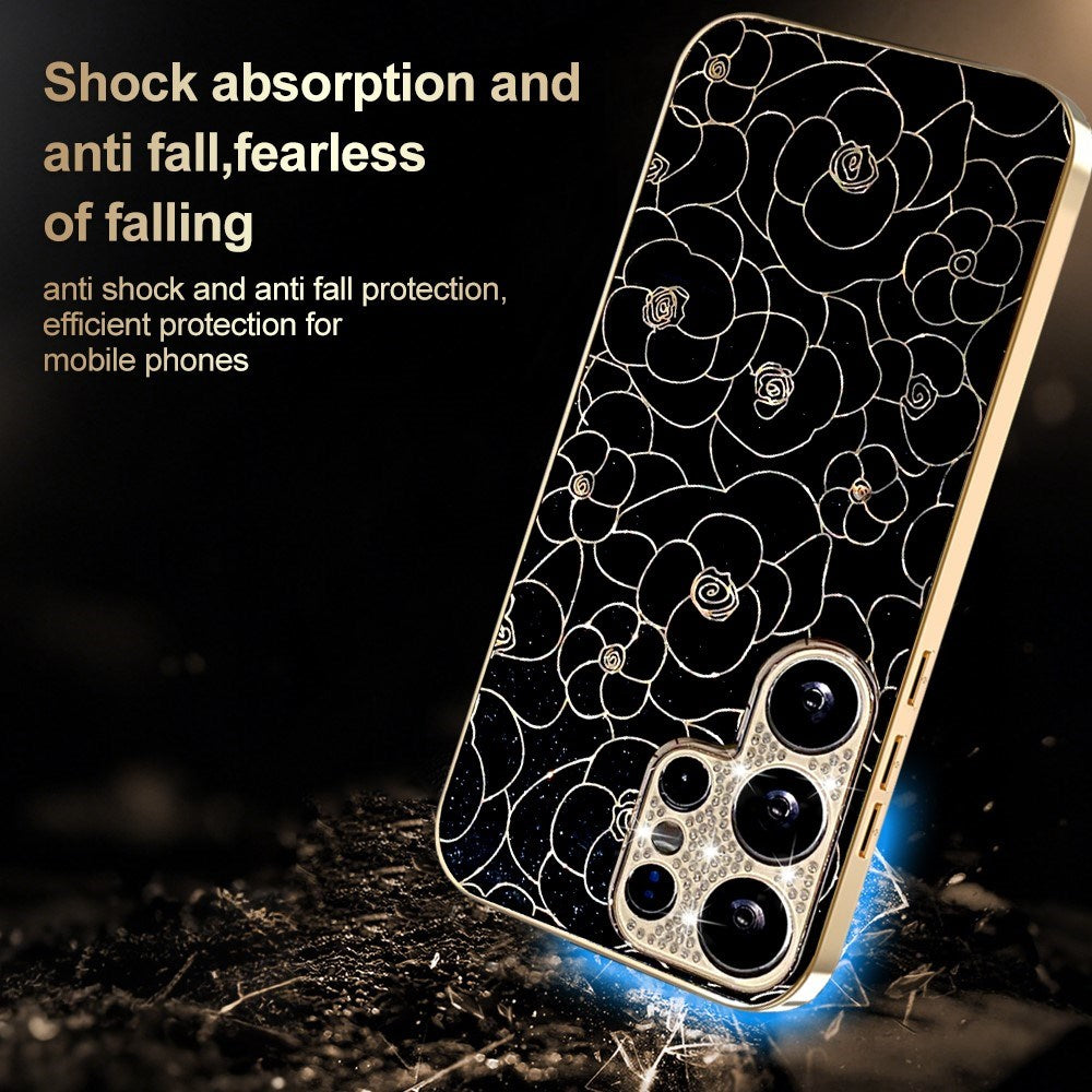 Samsung Galaxy S26 Ultra EIDERWOOD Hybrid Plast Deksel m. Blomster & Diamant Kamera - Svart