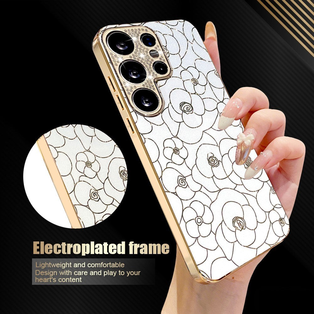Samsung Galaxy S26 Ultra EIDERWOOD Hybrid Plast Deksel m. Blomster & Diamant Kamera - Hvit