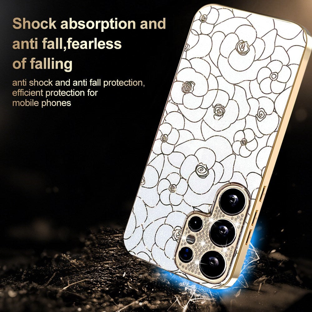 Samsung Galaxy S26 Ultra EIDERWOOD Hybrid Plast Deksel m. Blomster & Diamant Kamera - Hvit