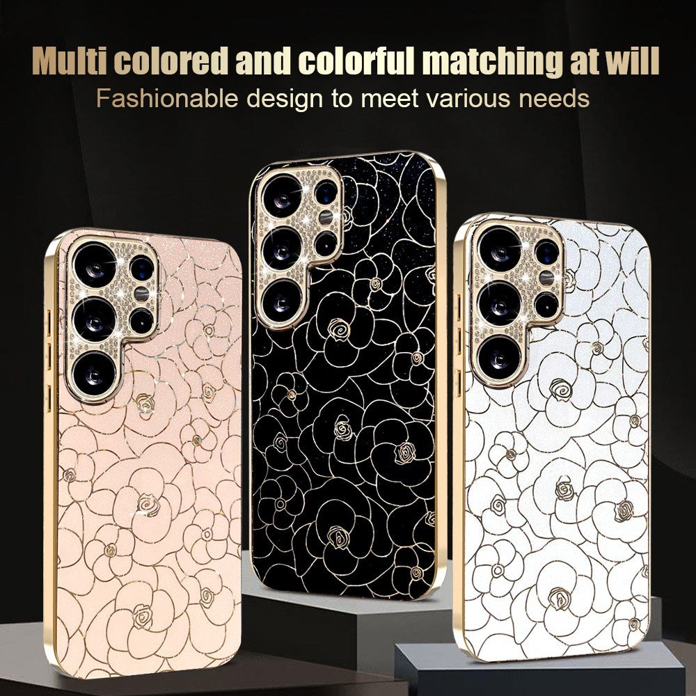 Samsung Galaxy S26 Ultra EIDERWOOD Hybrid Plast Deksel m. Blomster & Diamant Kamera - Hvit