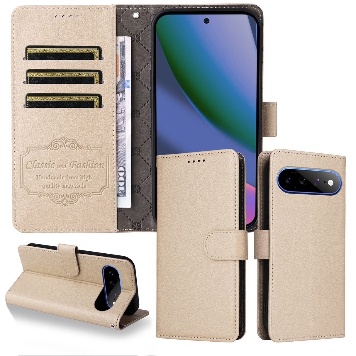 EIDERWOOD Google Pixel 11 Pro XL Flippdeksel - Kortholder & Håndleddsstropp - Beige