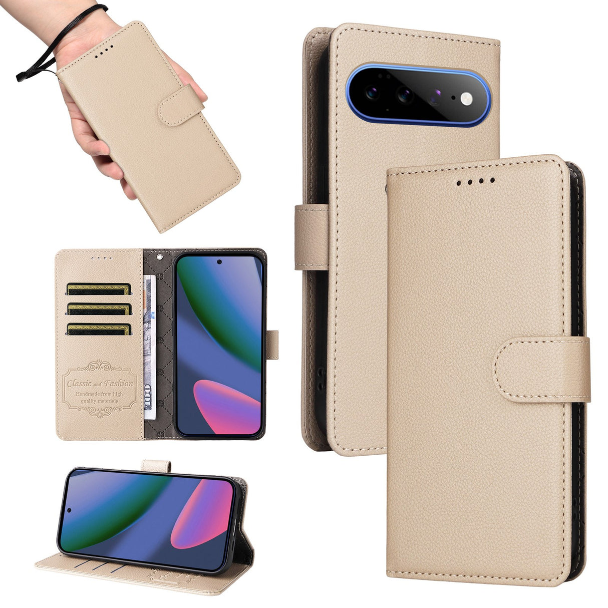 EIDERWOOD Google Pixel 11 Pro XL Flippdeksel - Kortholder & Håndleddsstropp - Beige