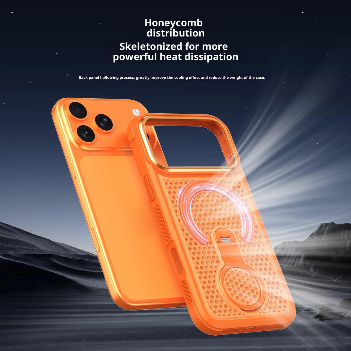 iPhone 17 Pro Max EIDERWOOD Hybriddeksel med Varmeavledning & 360° Roterende Støtte – MagSafe Kompatibel – Oransje