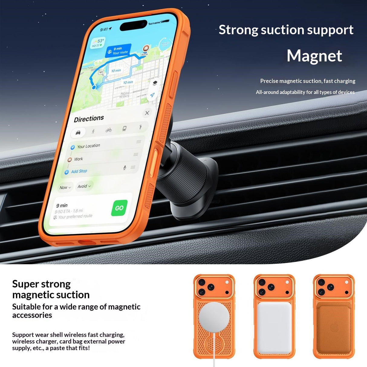 iPhone 17 Pro Max EIDERWOOD Hybriddeksel med Varmeavledning & 360° Roterende Støtte – MagSafe Kompatibel – Oransje