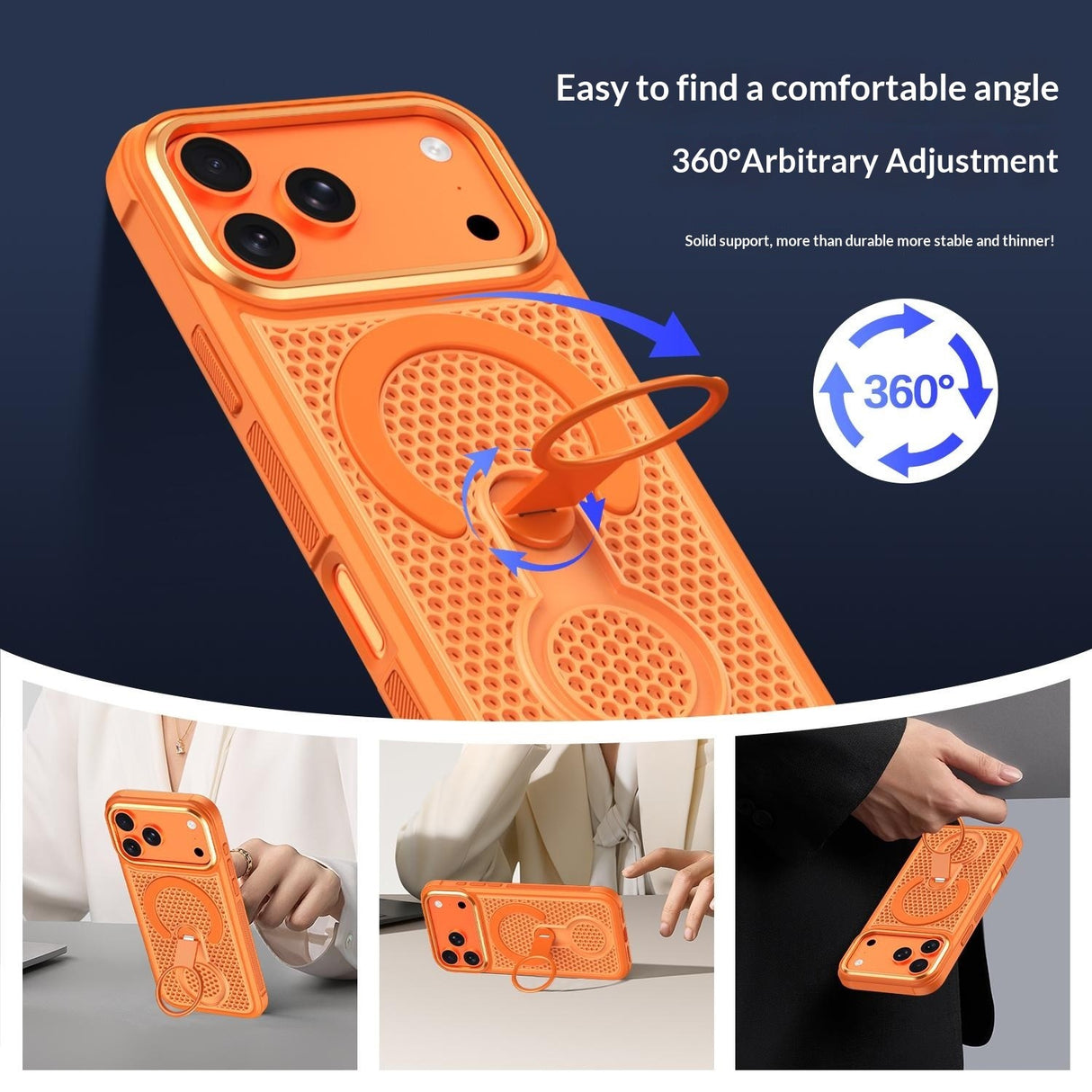 iPhone 17 Pro Max EIDERWOOD Hybriddeksel med Varmeavledning & 360° Roterende Støtte – MagSafe Kompatibel – Oransje