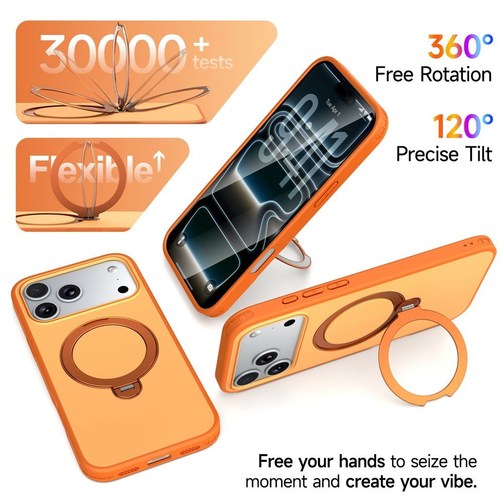 iPhone 18 Pro Max / 17 Pro Max EIDERWOOD Hybrid Plast Deksel m. Roterende Kickstand - MagSafe Kompatibel - Oransje