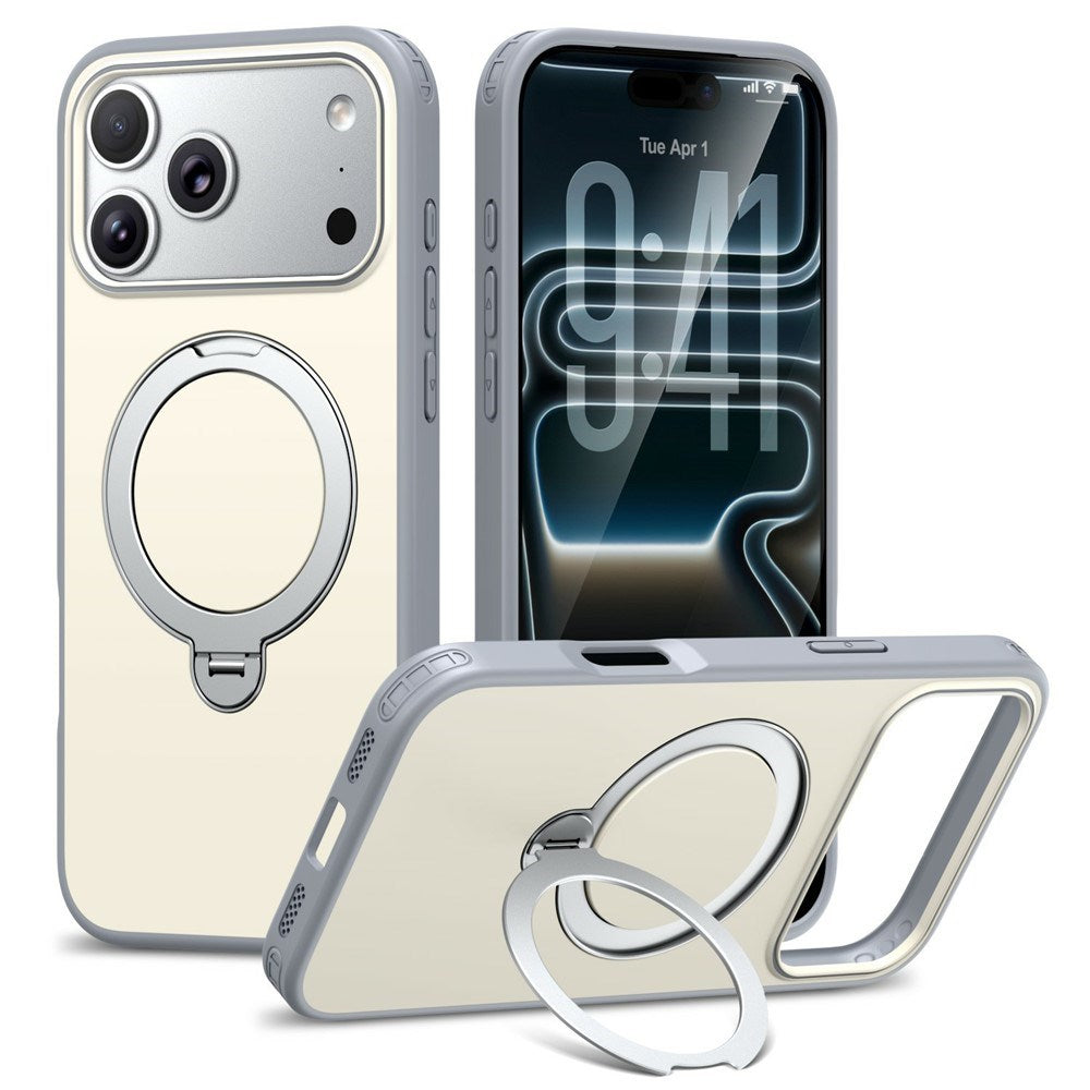 iPhone 18 Pro Max / 17 Pro Max EIDERWOOD Hybrid Plast Deksel m. Roterende Kickstand - MagSafe Kompatibel - Hvit