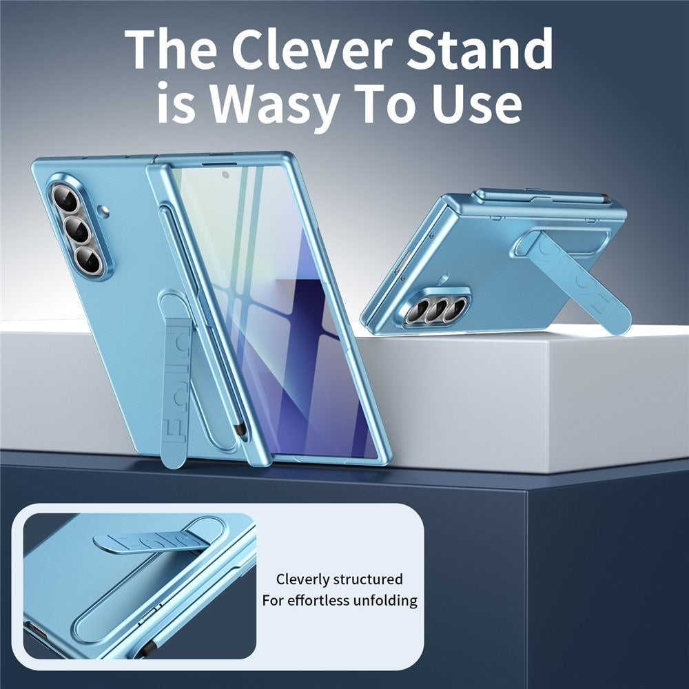 Samsung Galaxy Z Fold8 Hard Plast Deksel m. Skjermbeskytter & Støttefunksjon - Lyseblå