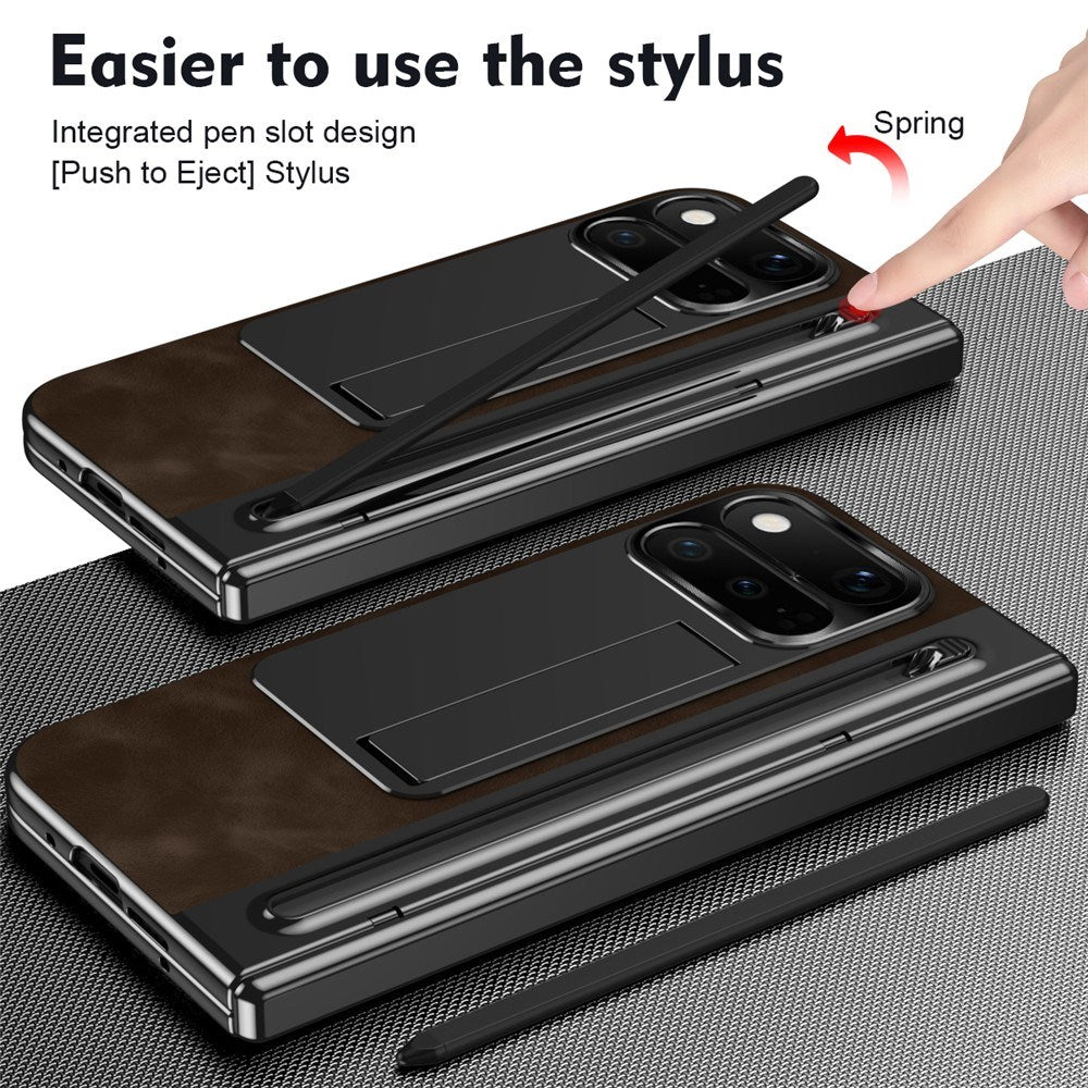 Google Pixel 11 Pro Fold EIDERWOOD Kunstskinndeksel med Herdet Glass – Mørk Brun / Svart