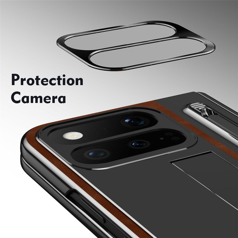 Google Pixel 11 Pro Fold EIDERWOOD Kunstskinndeksel med Herdet Glass – Brun / Svart
