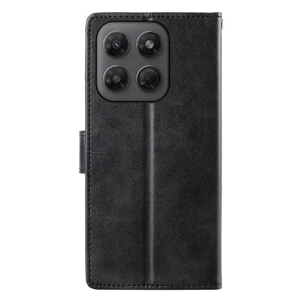 Motorola Moto G47 / G37 EIDERWOOD Flip Deksel i Skinn med Lommebok & Stropp - Svart