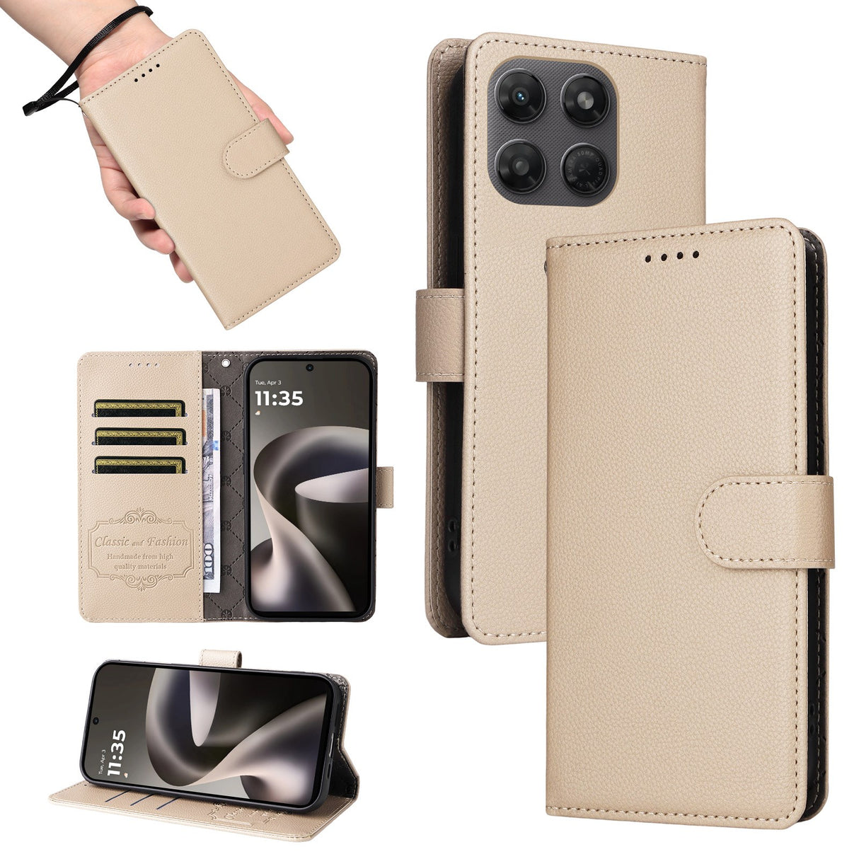 Motorola Moto G47 / G37 EIDERWOOD Flippdeksel (RFID-blokkering) - Beige