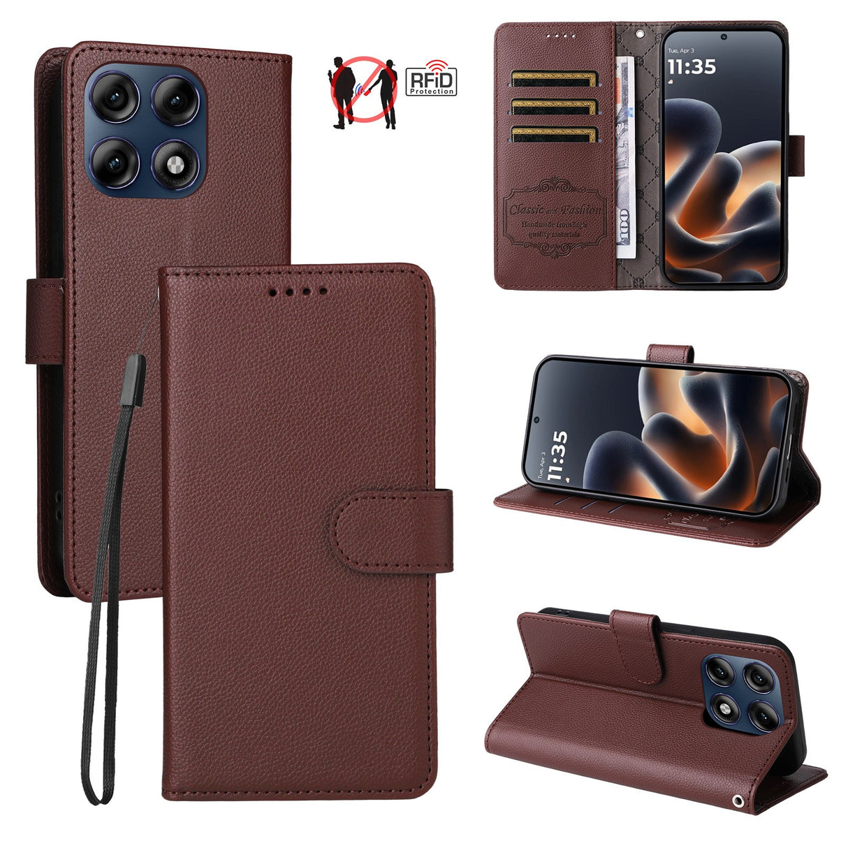 Motorola Edge 70 Pro EIDERWOOD Kunstskinn Flip Deksel m. Stropp - Brun