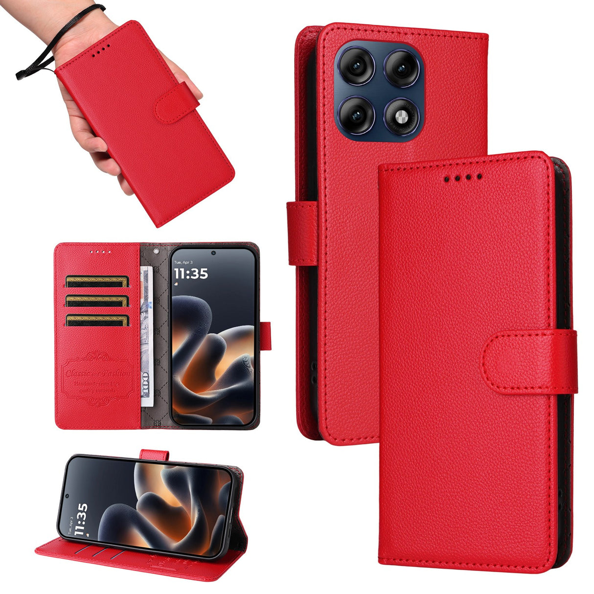 Motorola Edge 70 Pro EIDERWOOD Kunstskinn Flip Deksel m. Stropp - Rød
