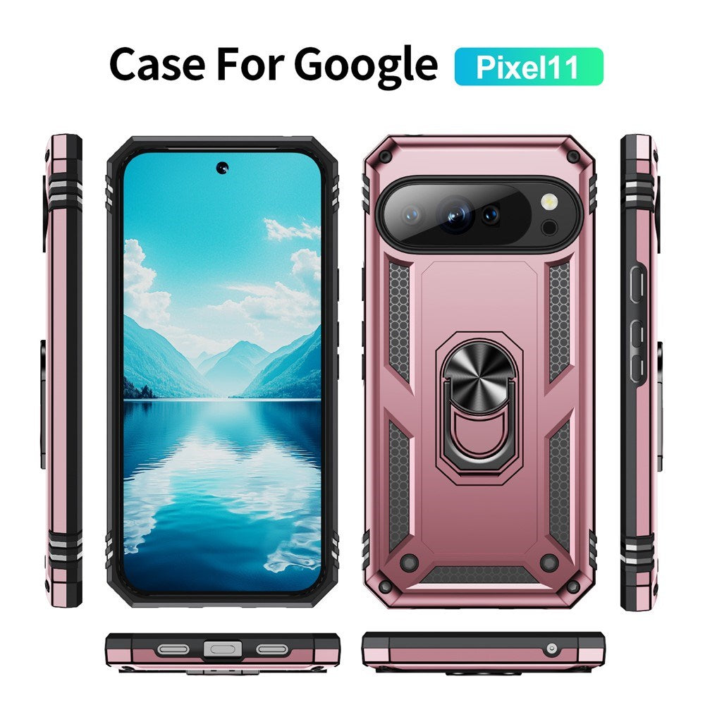 Google Pixel 11 / 11 Pro EIDERWOOD Håndverkerdeksel med 360 Graders Roterbar Støtte - Rose Gold