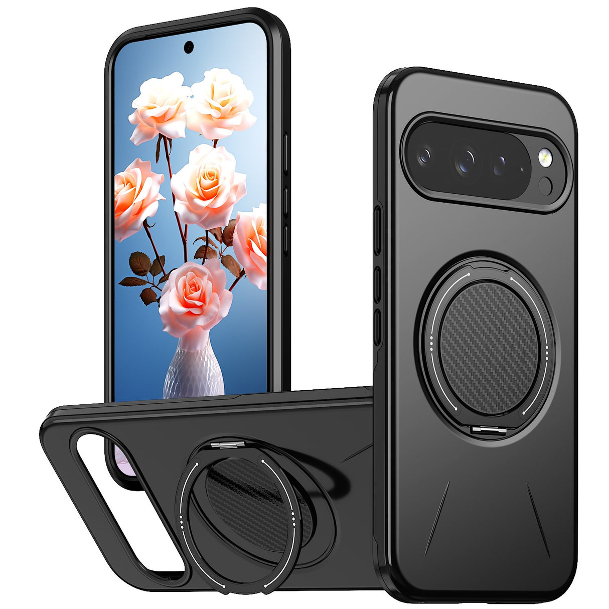 Google Pixel 11 / 11 Pro EIDERWOOD Hybrid Plast Deksel med Roterende Kickstand - MagSafe Kompatibel - Svart