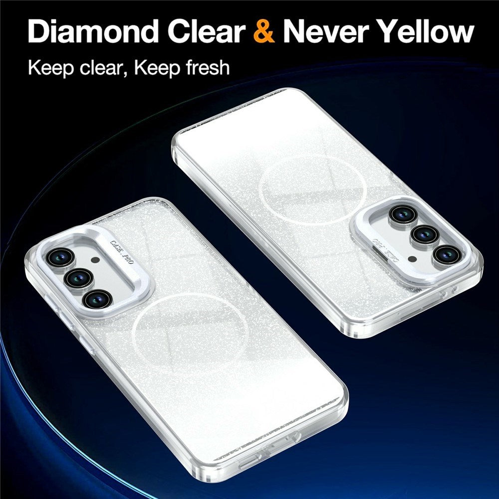 Samsung Galaxy S26 FE EIDERWOOD Hybrid Deksel med Glitter & Kamerastativ - Gjennomsiktig / Hvit