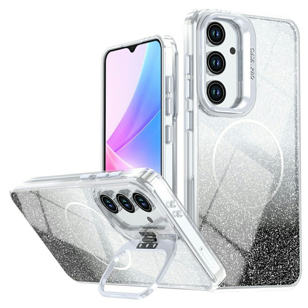 Samsung Galaxy S26 FE EIDERWOOD Hybrid Deksel med Glitter & Kamerastativ - Gjennomsiktig / Svart