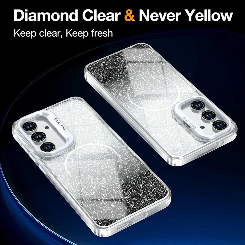 Samsung Galaxy S26 FE EIDERWOOD Hybrid Deksel med Glitter & Kamerastativ - Gjennomsiktig / Svart