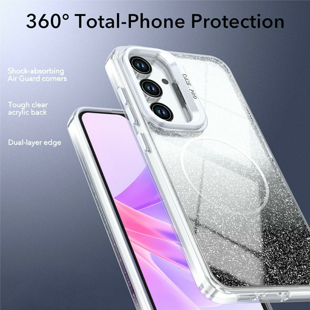 Samsung Galaxy S26 FE EIDERWOOD Hybrid Deksel med Glitter & Kamerastativ - Gjennomsiktig / Svart