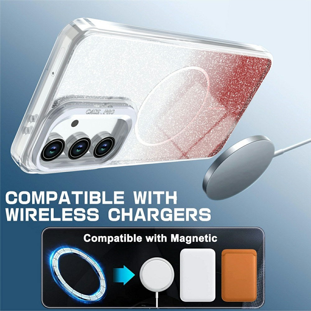 Samsung Galaxy S26 FE EIDERWOOD Hybrid Deksel med Glitter & Kamerastativ - Gjennomsiktig / Oransje