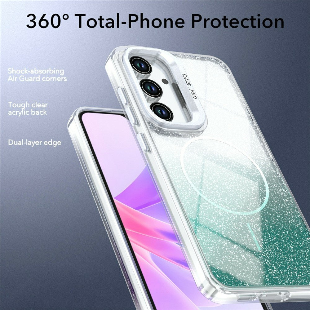 Samsung Galaxy S26 FE EIDERWOOD Hybrid Deksel med Glitter & Kamerastativ - Gjennomsiktig / Grønn