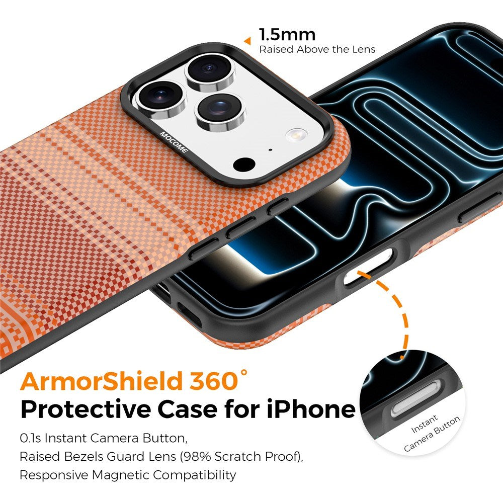 iPhone 18 Pro EIDERWOOD Deksel med Mønstret Kunstskinn Bakside – MagSafe Kompatibel - Oransje