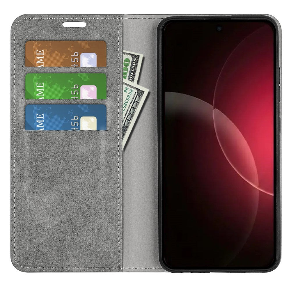 Xiaomi 18 Pro Max EIDERWOOD Flip Deksel i Kunstskinn med Lommebok og Stativfunksjon - Grå