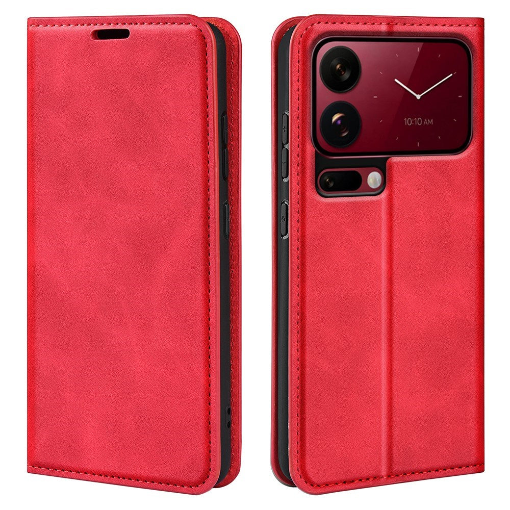 Xiaomi 18 Pro Max EIDERWOOD Flip Deksel i Kunstskinn med Lommebok og Stativfunksjon - Rød