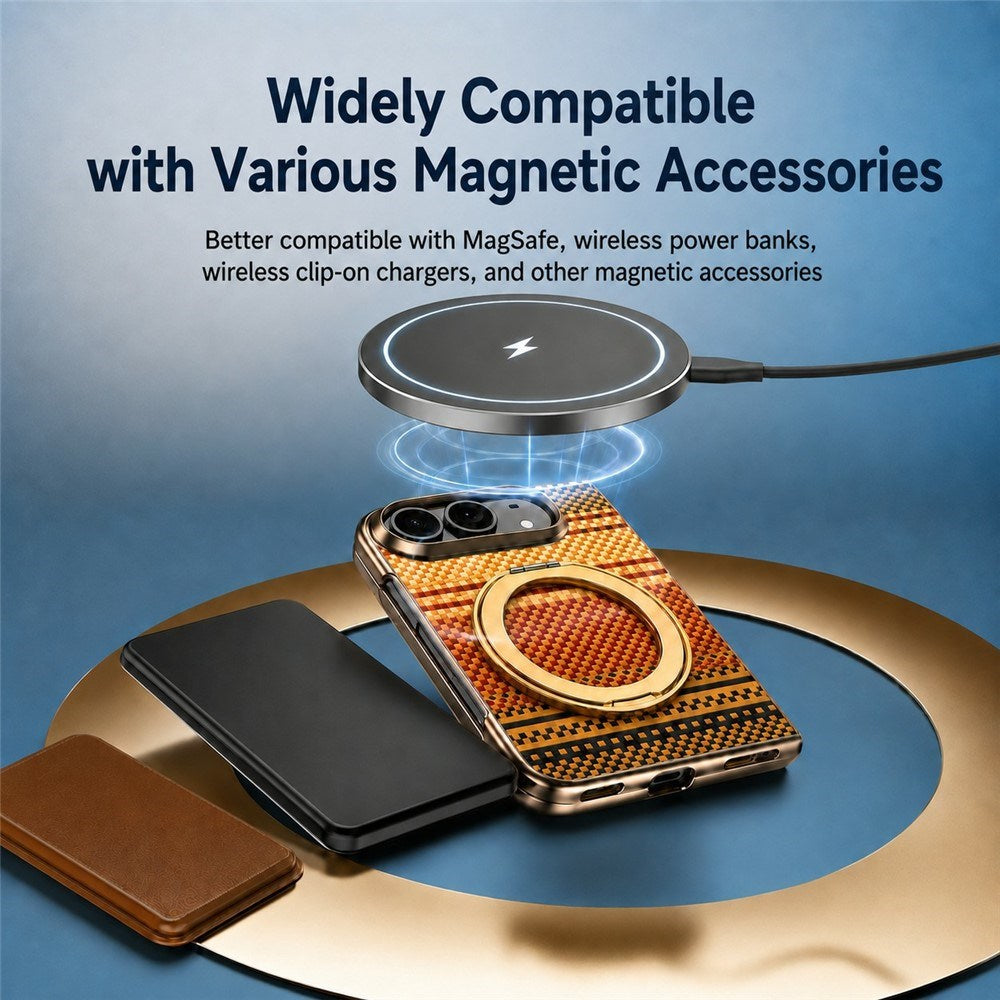iPhone Fold EIDERWOOD Aramid Deksel m. Innebygd Beskyttelsesfilm & Kickstand - MagSafe Kompatibel - Svart