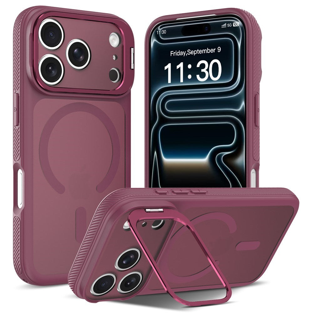 iPhone 18 Pro / 17 Pro Hybrid Plast Deksel m. Støtabsorberende Kanter & Kickstand - MagSafe Kompatibel - Rød