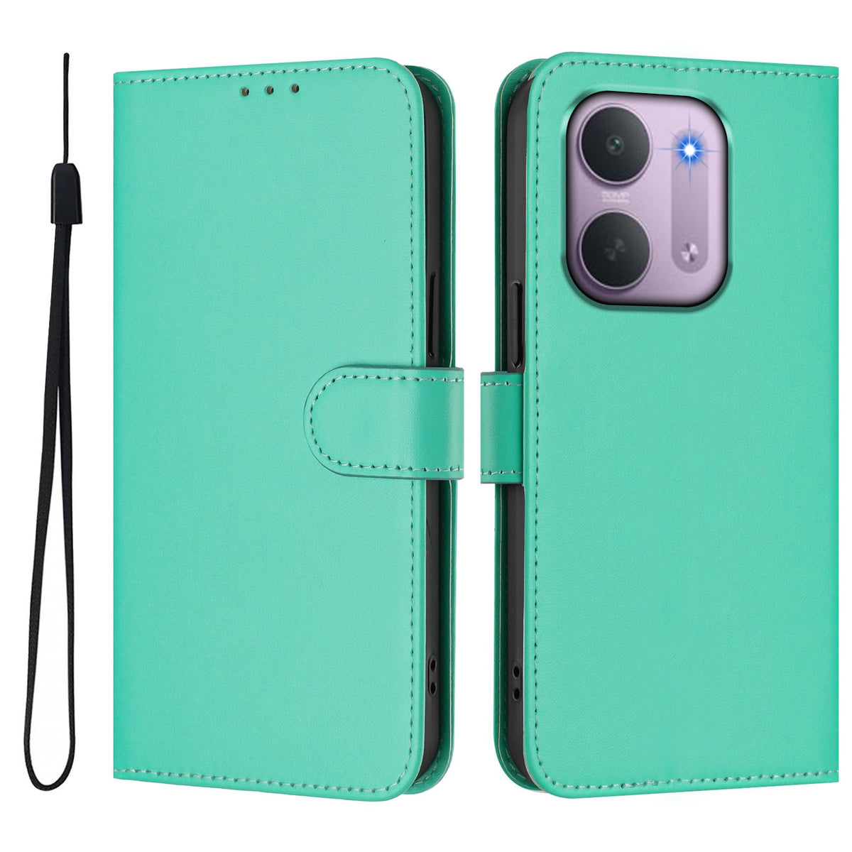 Xiaomi Redmi 17C (5G) EIDERWOOD Flip Deksel i Kunstskinn med Stropp - Turkis