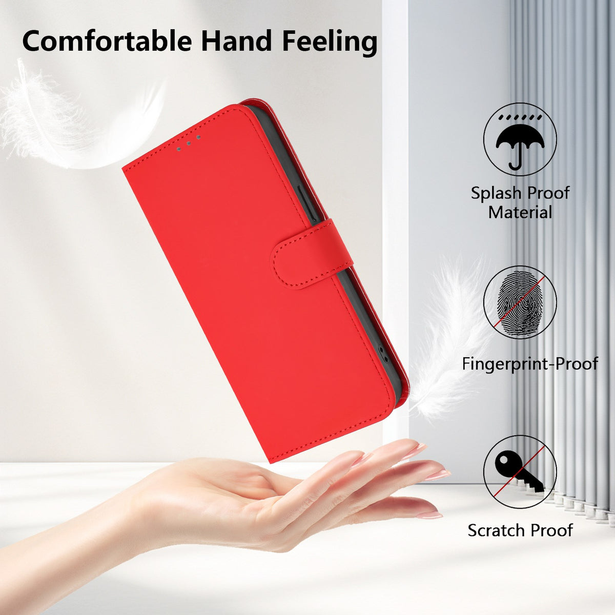 Xiaomi Redmi 17C (5G) EIDERWOOD Flip Deksel i Kunstskinn med Stropp - Rød
