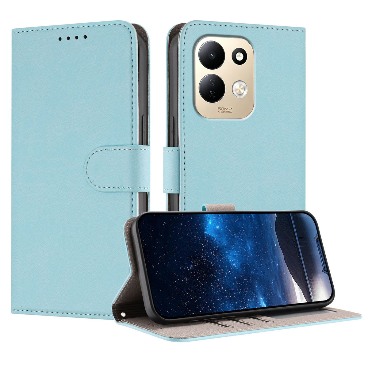 Xiaomi Redmi 17 (5G) / (4G) EIDERWOOD Flip Deksel i Kunstskinn med Stativfunksjon og Kortholder - Lyseblå