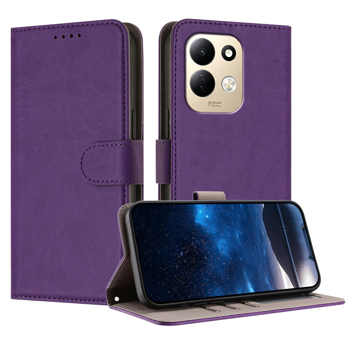 Xiaomi Redmi 17 (5G) / (4G) EIDERWOOD Flip Deksel i Kunstskinn med Stativfunksjon og Kortholder - Lilla