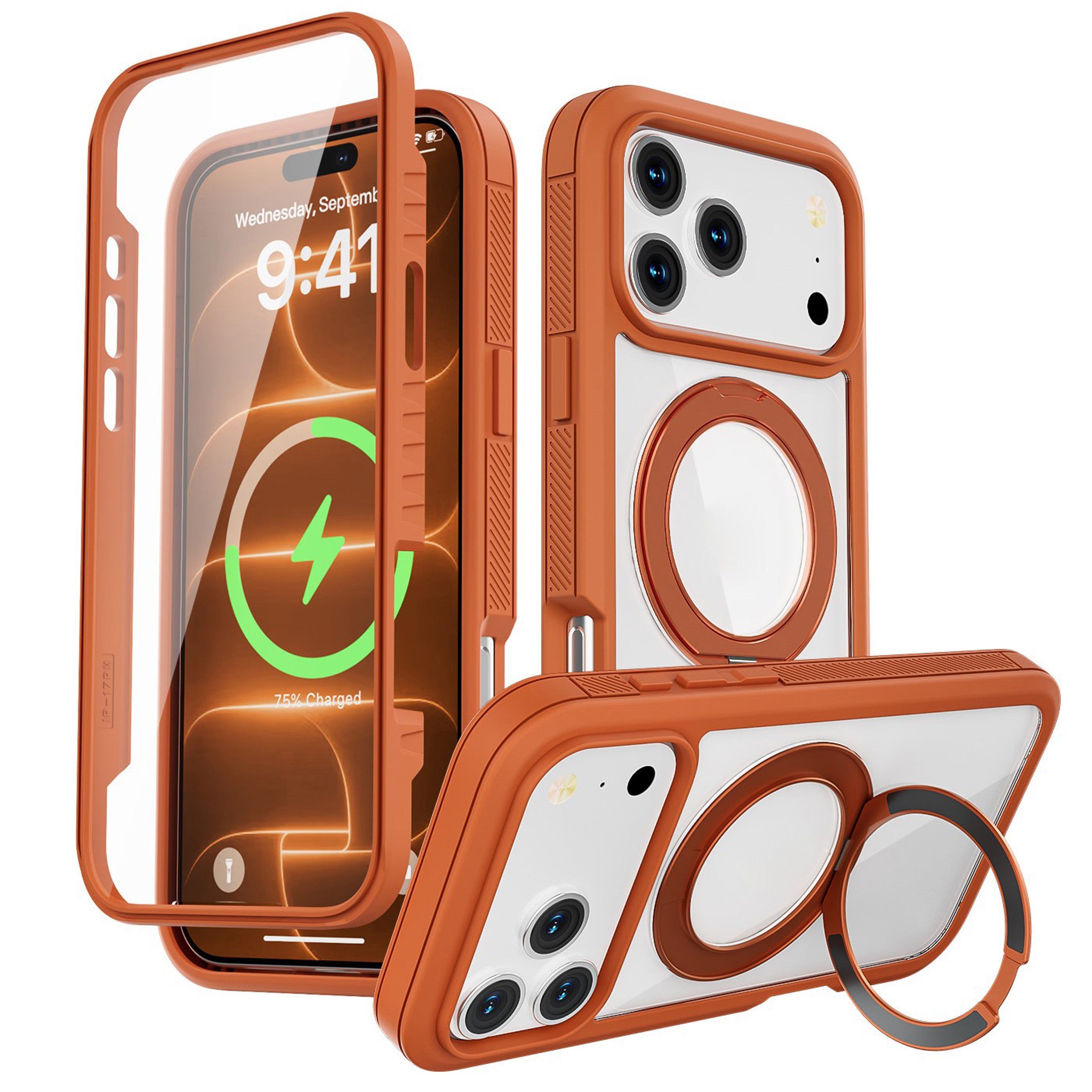 iPhone 18 Pro Max / 17 Pro Max EIDERWOOD Deksel med Skjermbeskyttelse og Stativfunksjon - MagSafe Kompatibel - Oransje / Gjennomsiktig