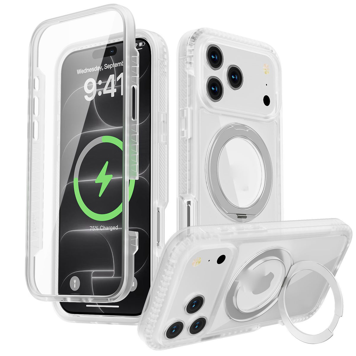 iPhone 18 Pro Max / 17 Pro Max EIDERWOOD Deksel med Skjermbeskyttelse og Stativfunksjon - MagSafe Kompatibel - Hvit / Gjennomsiktig