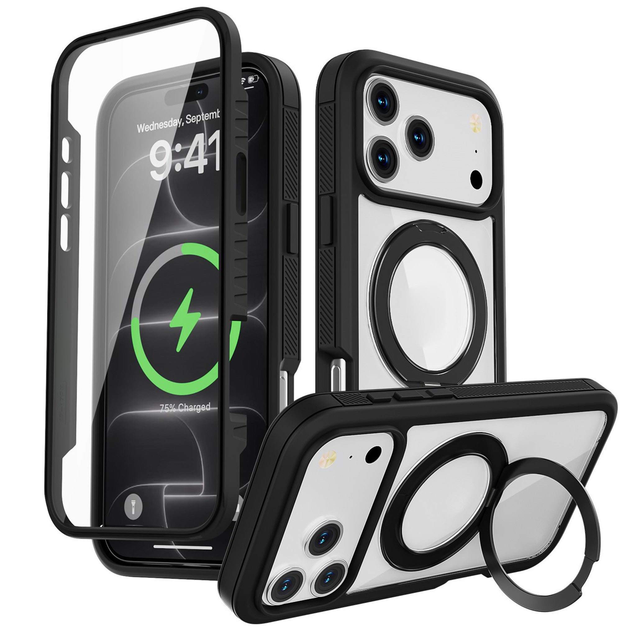 iPhone 18 Pro / 17 Pro EIDERWOOD Deksel med Skjermbeskyttelse og Stativfunksjon - MagSafe Kompatibel - Svart / Gjennomsiktig
