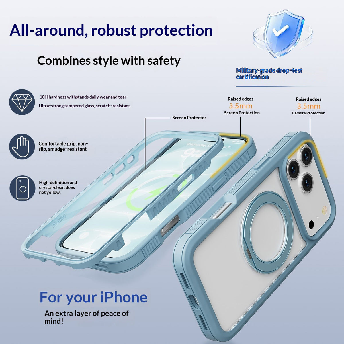 iPhone 18 Pro / 17 Pro EIDERWOOD Deksel med Skjermbeskyttelse og Stativfunksjon - MagSafe Kompatibel - Blå / Gjennomsiktig